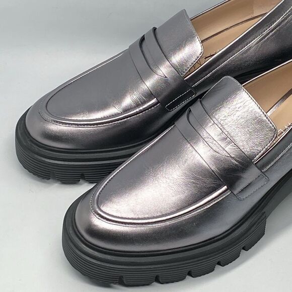 Stuart Weitzman Metallic Leather Lug-Sole Loafers size 8.5 - Picture 4 of 12